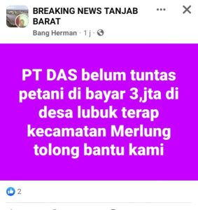 Heboh Hak Petani Lubuk Terap Disunat, Petani Hanya Menerima 3 Juta Kompensasi Dari PT DAS